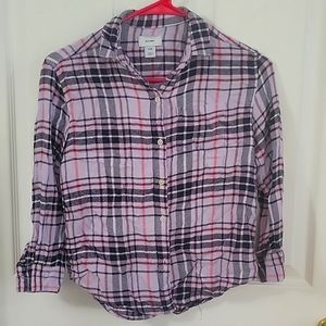 Purple red and black plaid long sleeve shirt